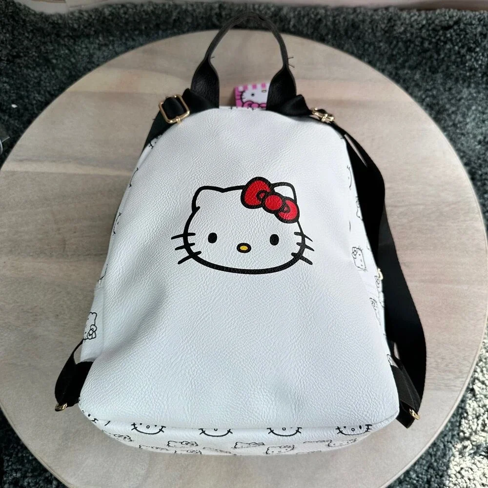 Hello Kitty Mini Backpack White Red Bow Faux Leather Sanrio 10" - Picture 8 of 16